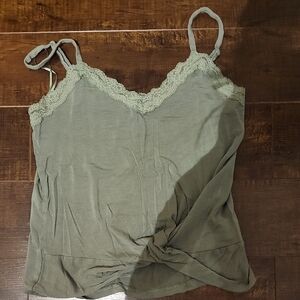 Lace Trim Olive Green Camisole Top
